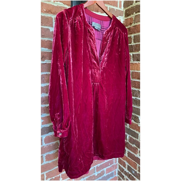 NWOT Anthropologie Raspberry V Neck Velvet Tunic Dress Size Small - Picture 6 of 13